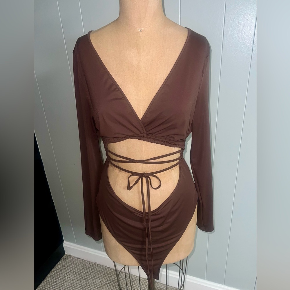 NWT SHEIN Cutout Tie- Front Bodysuit